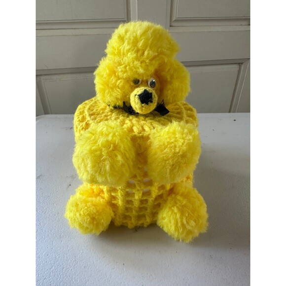Vintage Handmade Handcrafted Crochet Plush Poodle Dog Toilet Paper Roll Cover - Picture 2 of 5